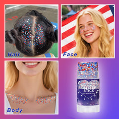 paminify glitter texture close-up red white blue showing sparkle detail and vibrant finish