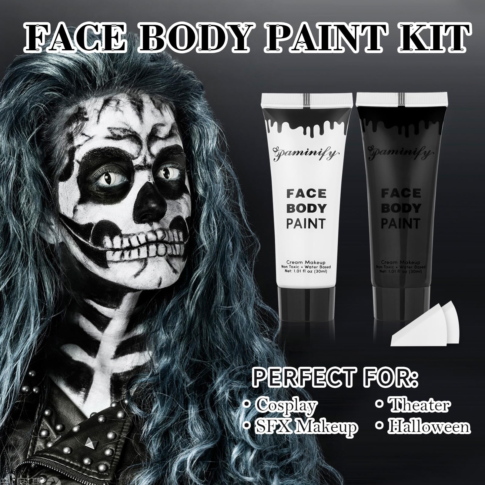 paminify two sponges beside tubes for quick base application and blending