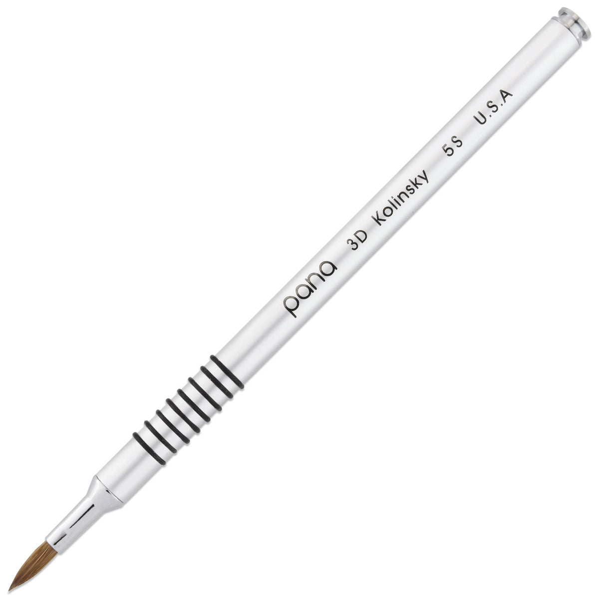 PANA front view of silver 3D sculpture brush showing balanced length and design benefits