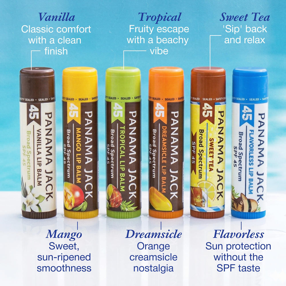 Applying Panama Jack lip balm to lips demonstrating protection and soothing comfort