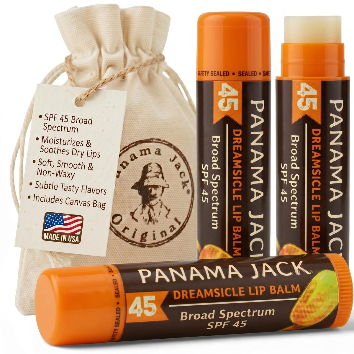 Panama Jack Dreamsicle front packaging showing SPF 45 protection