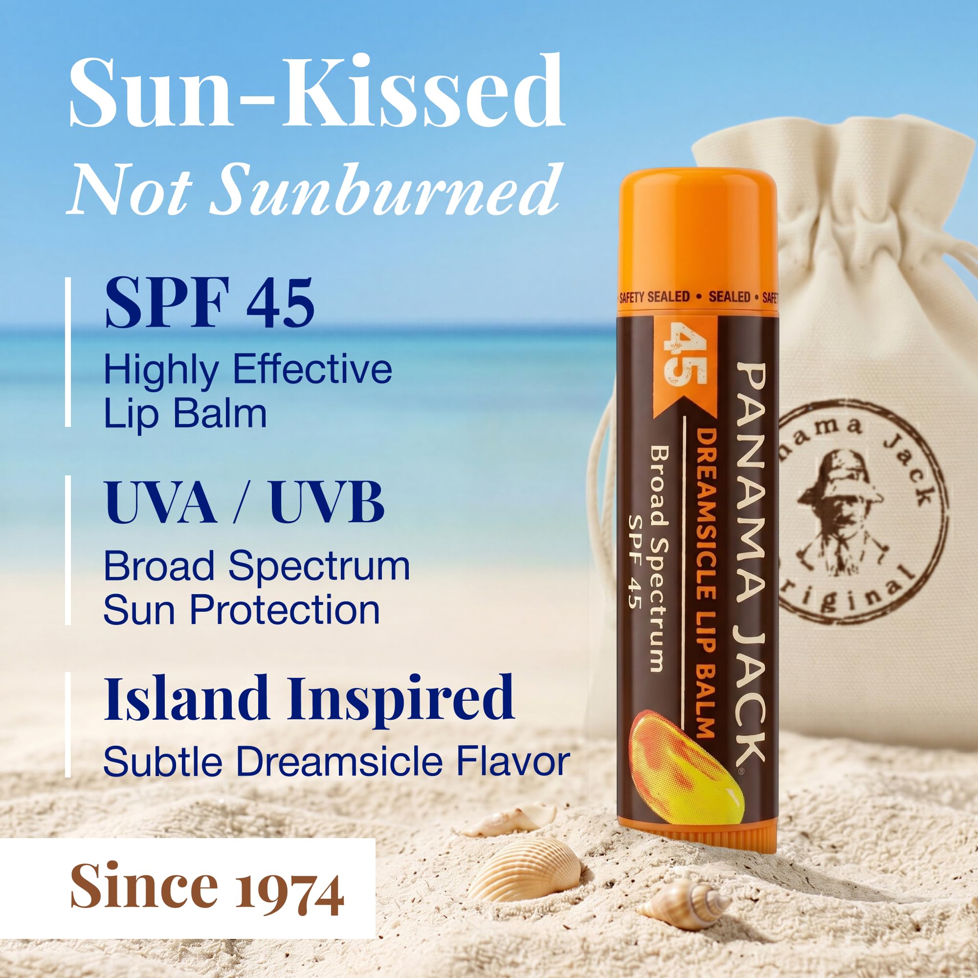 Panama Jack dreamsicle tube close-up showing smooth non-waxy balm texture benefit