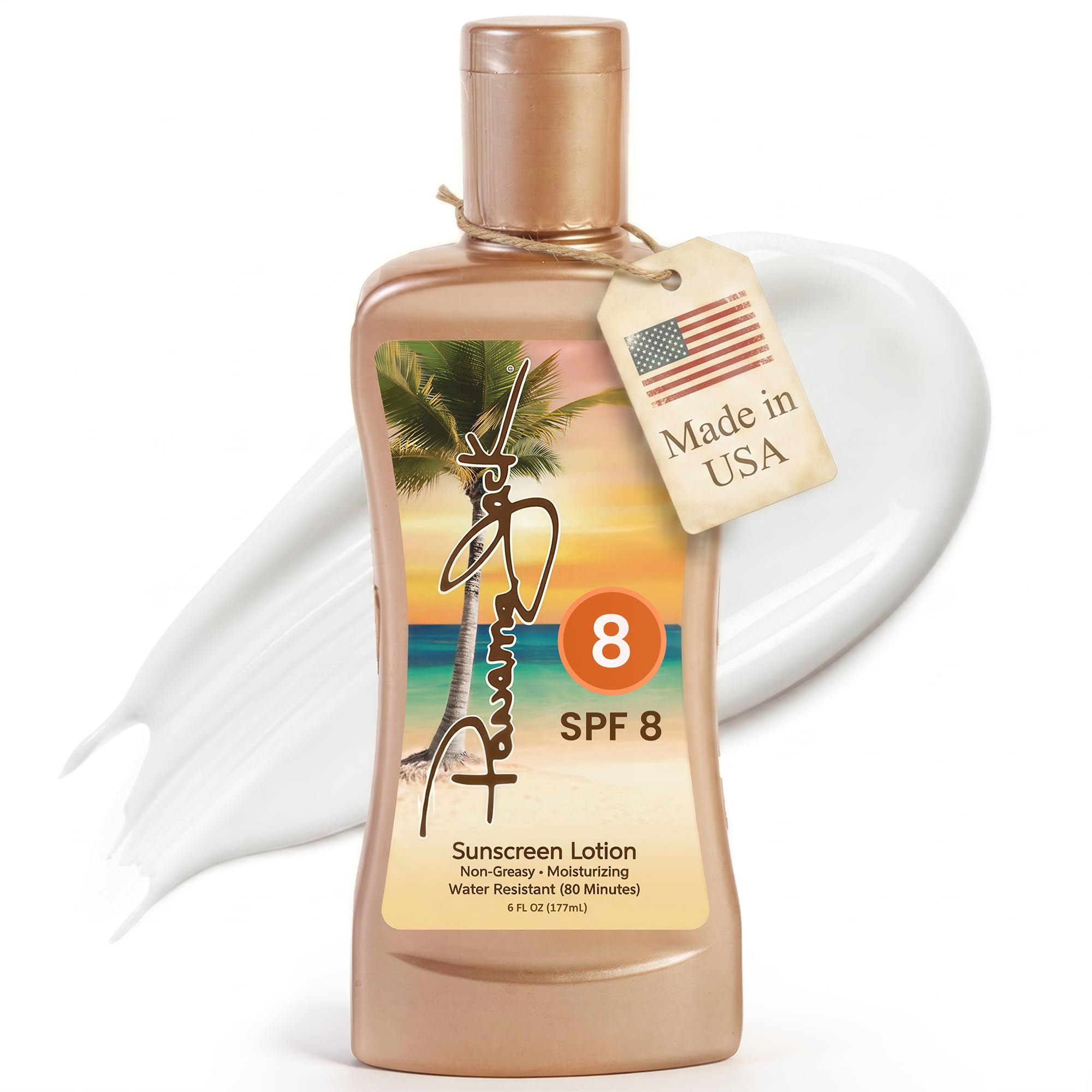 Panama Jack front bottle view showing tropical label and 6 fl oz size for easy application