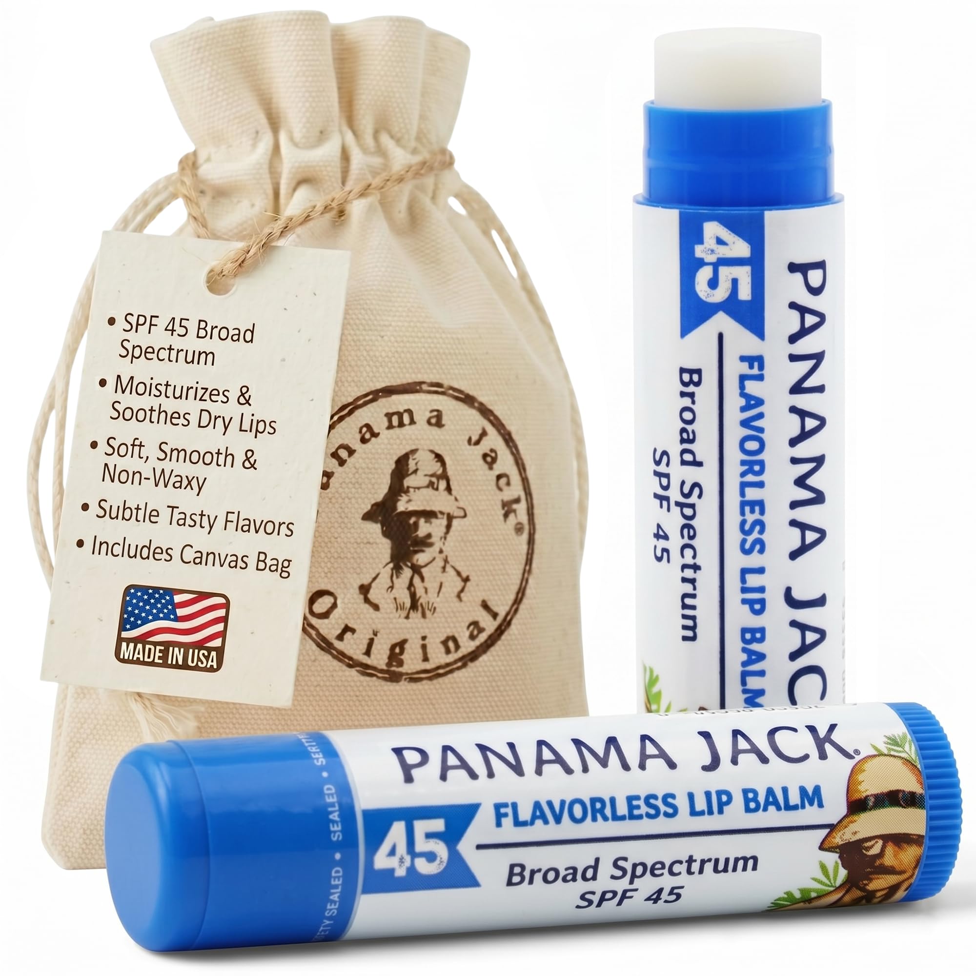 Panama Jack front packaging showing SPF 45 protection and stick
