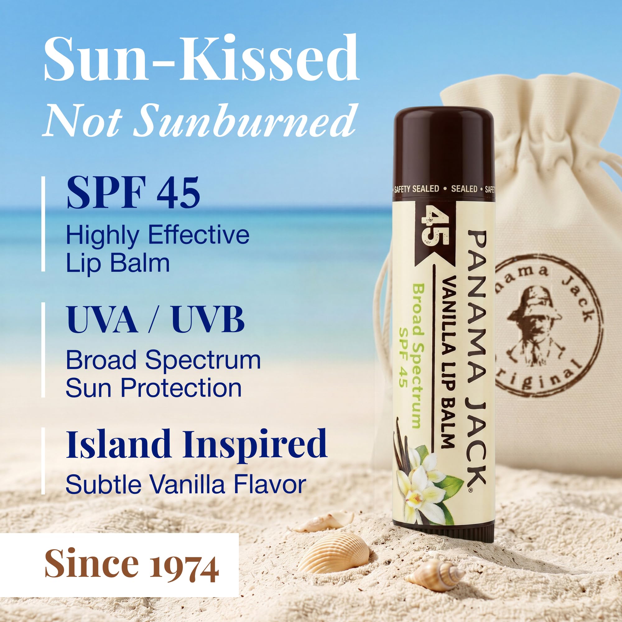 Panama Jack lip balm tube open with visible stick and smooth, easy dispensing