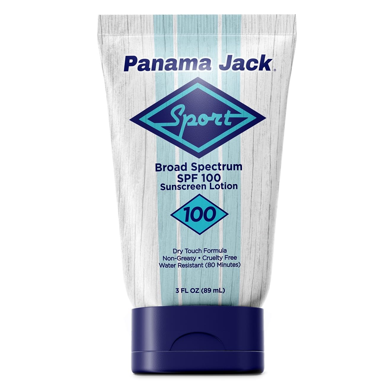 Panama Jack front bottle showing SPF 100 protection for travel convenience