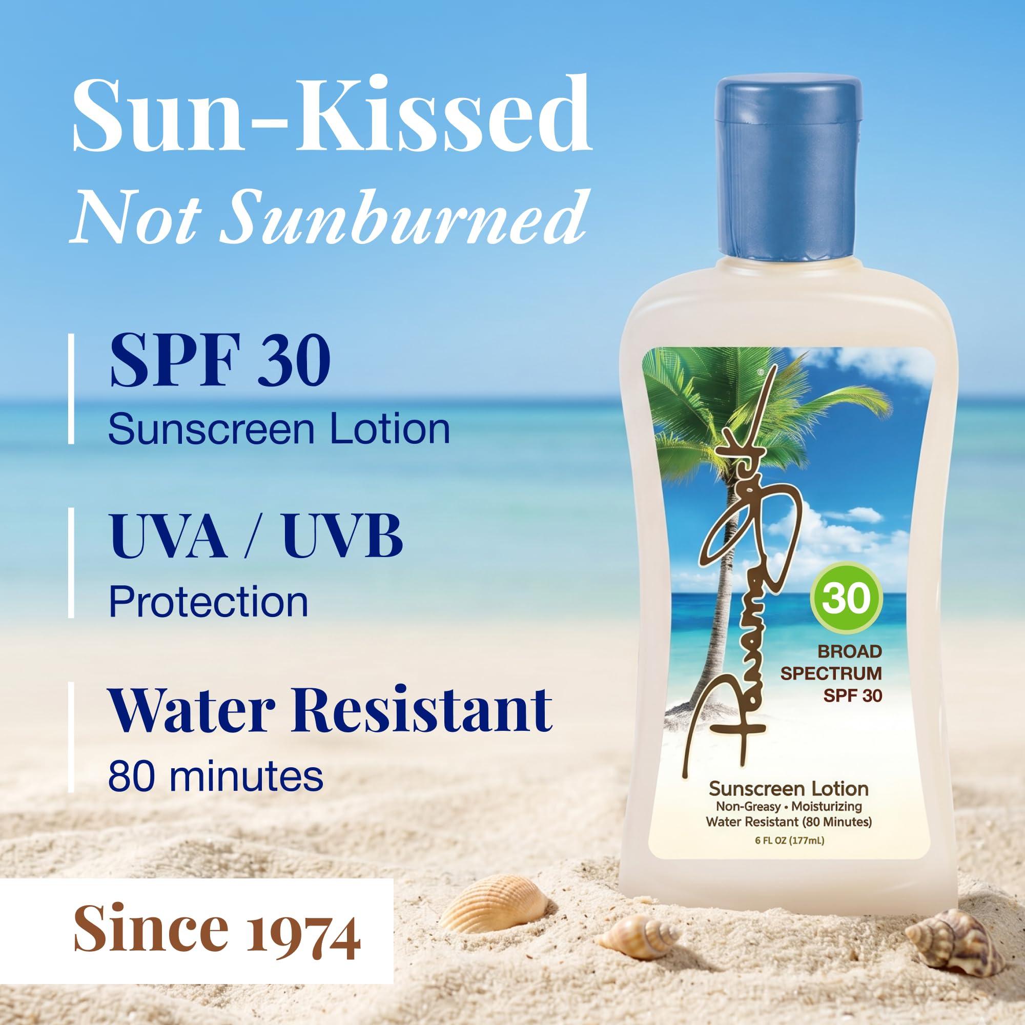 Panama Jack back label with ingredients and sensitive skin information benefit