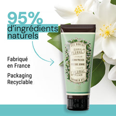 Panier des Sens bottle on bath shelf in a styled bathroom for lifestyle appeal