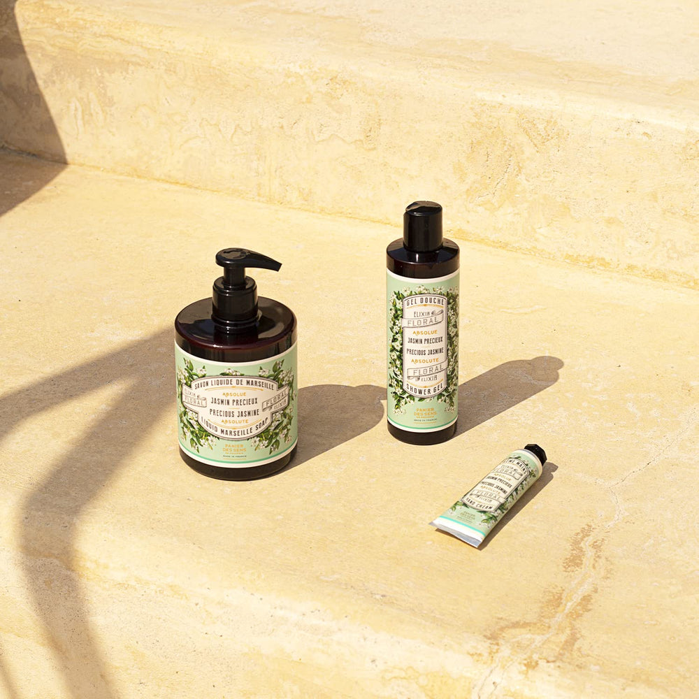 Panier des Sens on bathroom vanity in lifestyle scene suggesting daily use