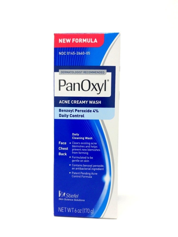 PanOxyl 4 front packaging showing label and size, clear product identification and benefit