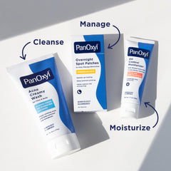 Close detail of PanOxyl creamy texture emphasizing moisturizing formulation benefit