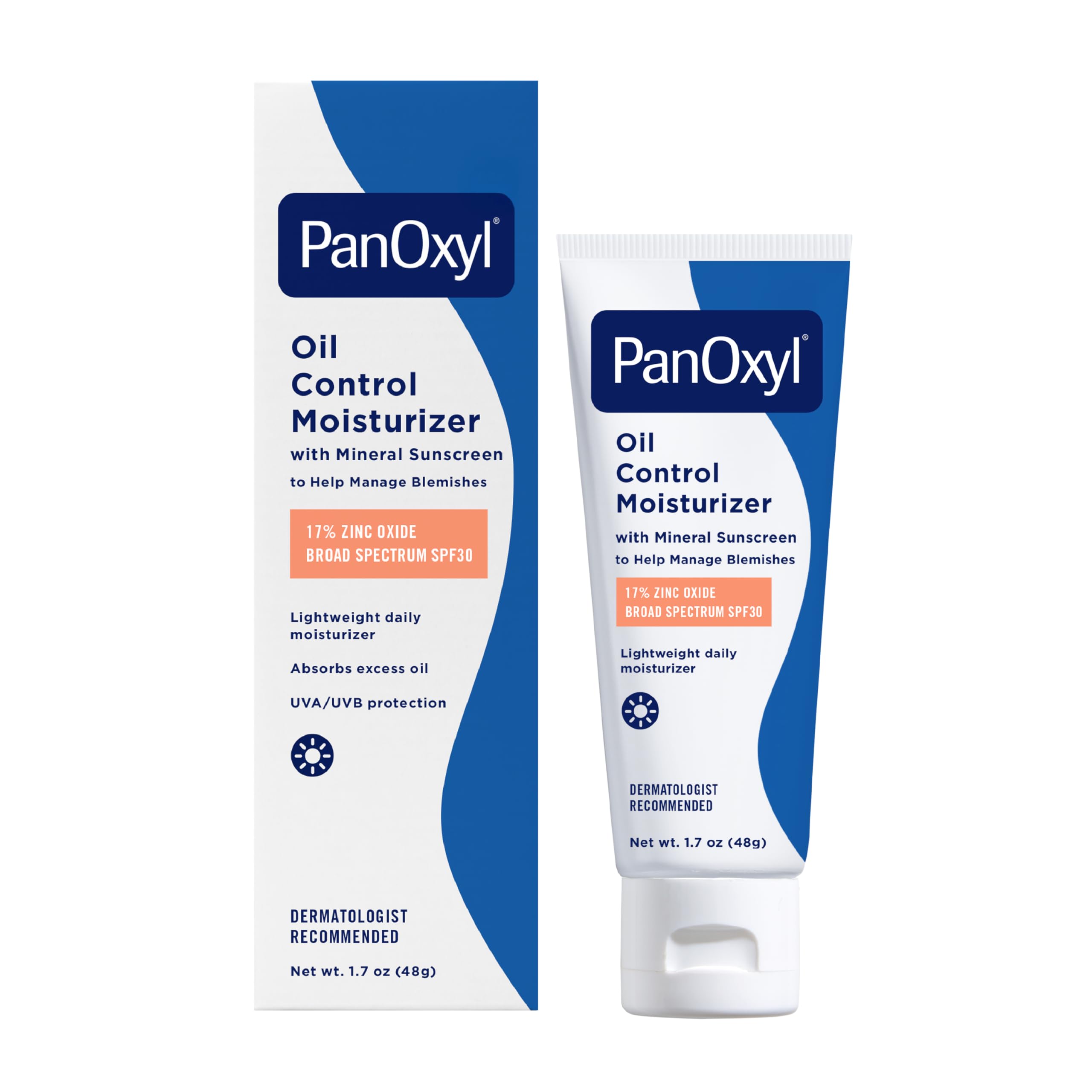 PanOxyl front packaging showing AM Oil Control Moisturizer and SPF benefits