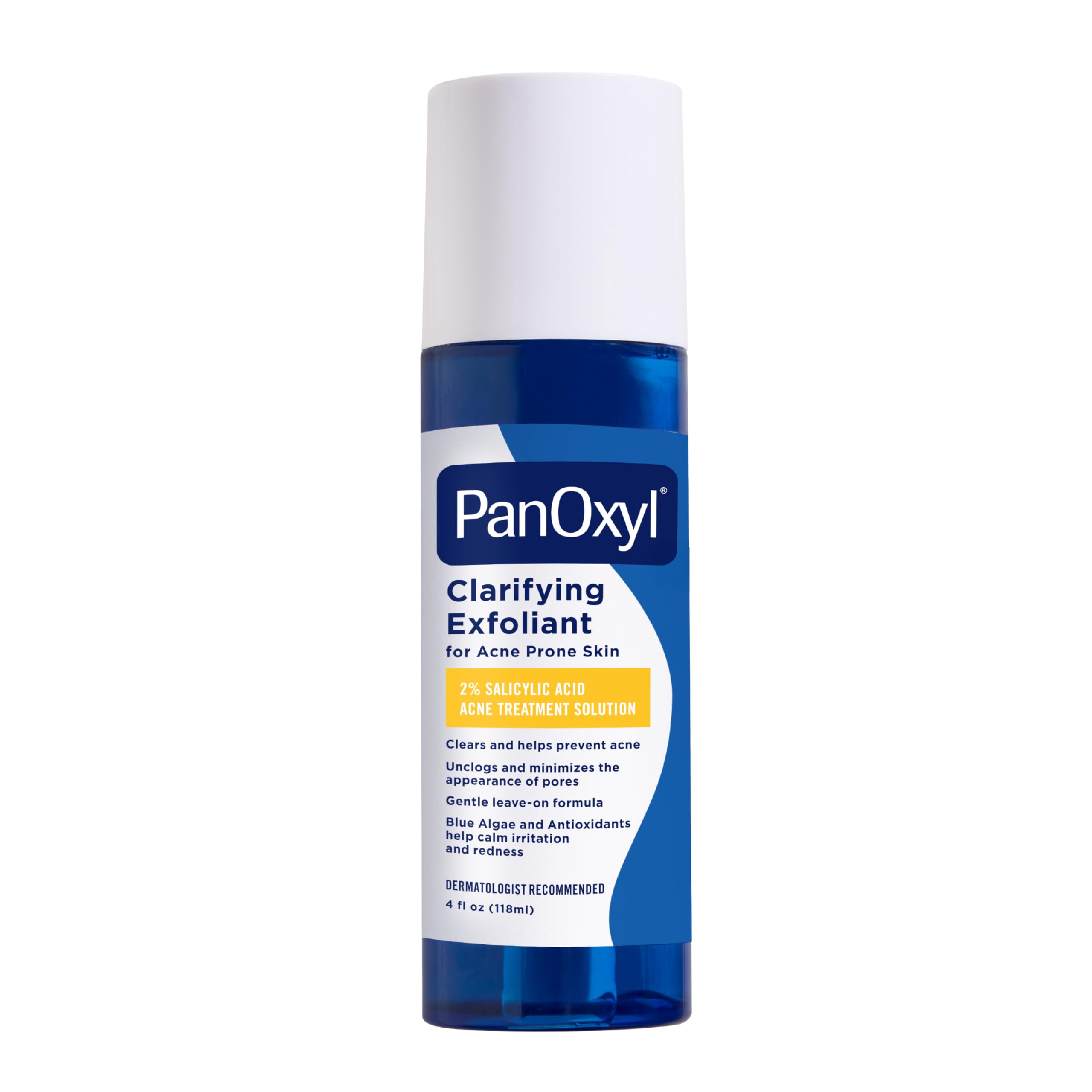PanOxyl front packaging bottle showing clear formula and acne treatment benefits