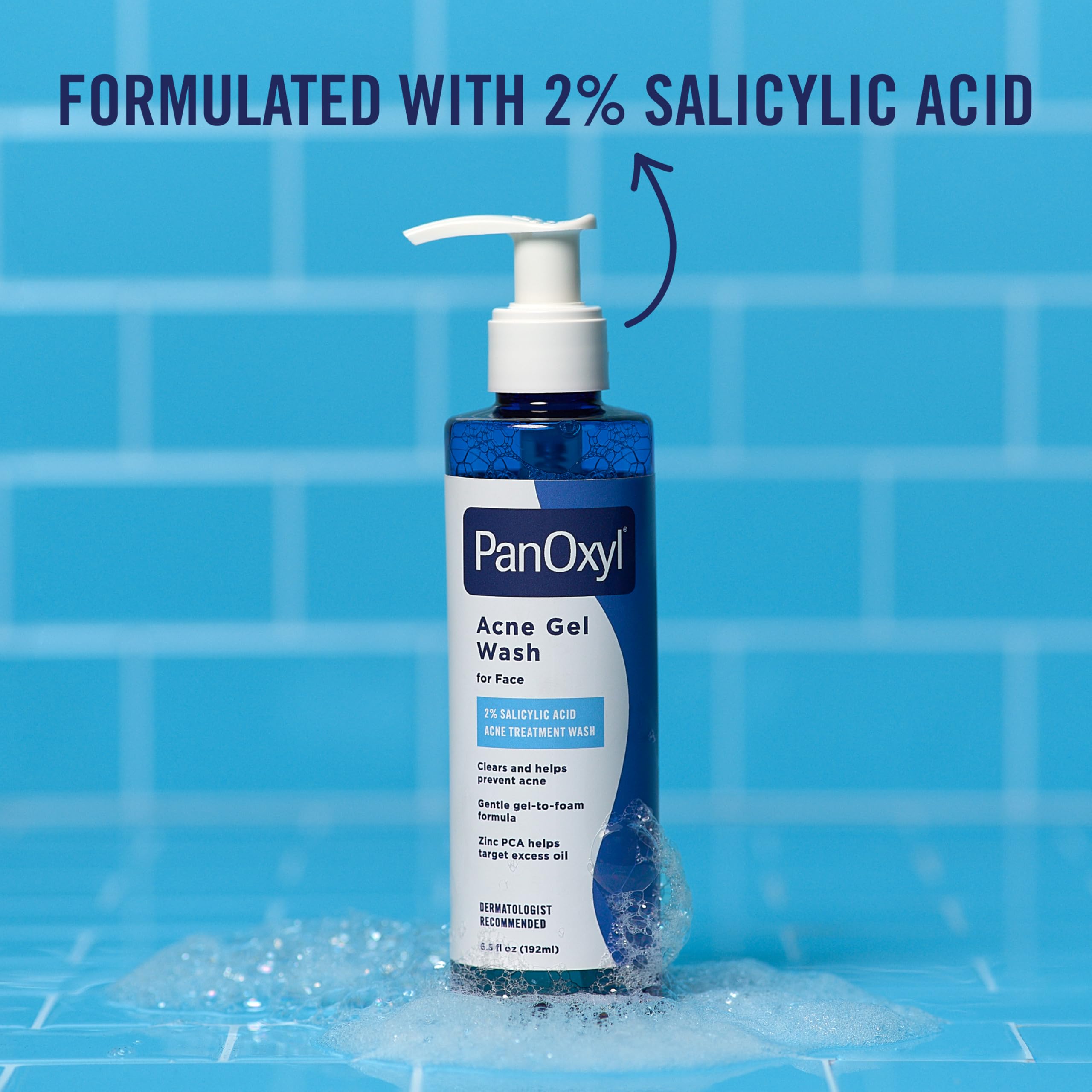 PanOxyl gel-to-foam lather on hand demonstrating deep cleansing action