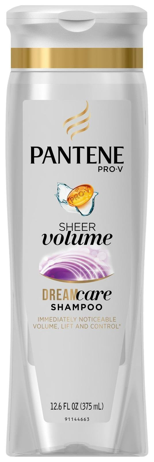 Pantene bottle front view showing Sheer Volume label and easy-to-grip design for lightweight lift