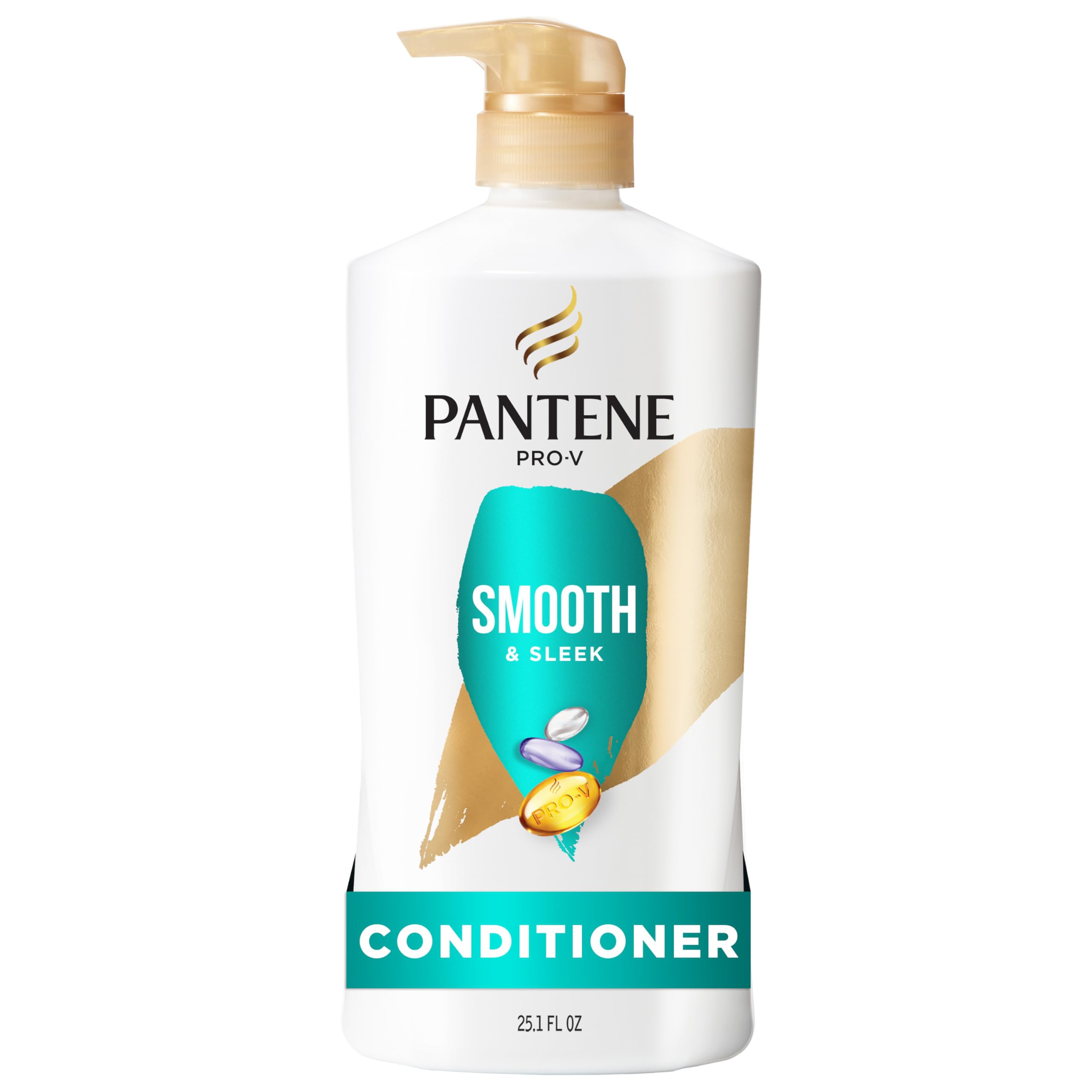 Pantene bottle front view showing Smooth and Sleek benefits and sleek finish