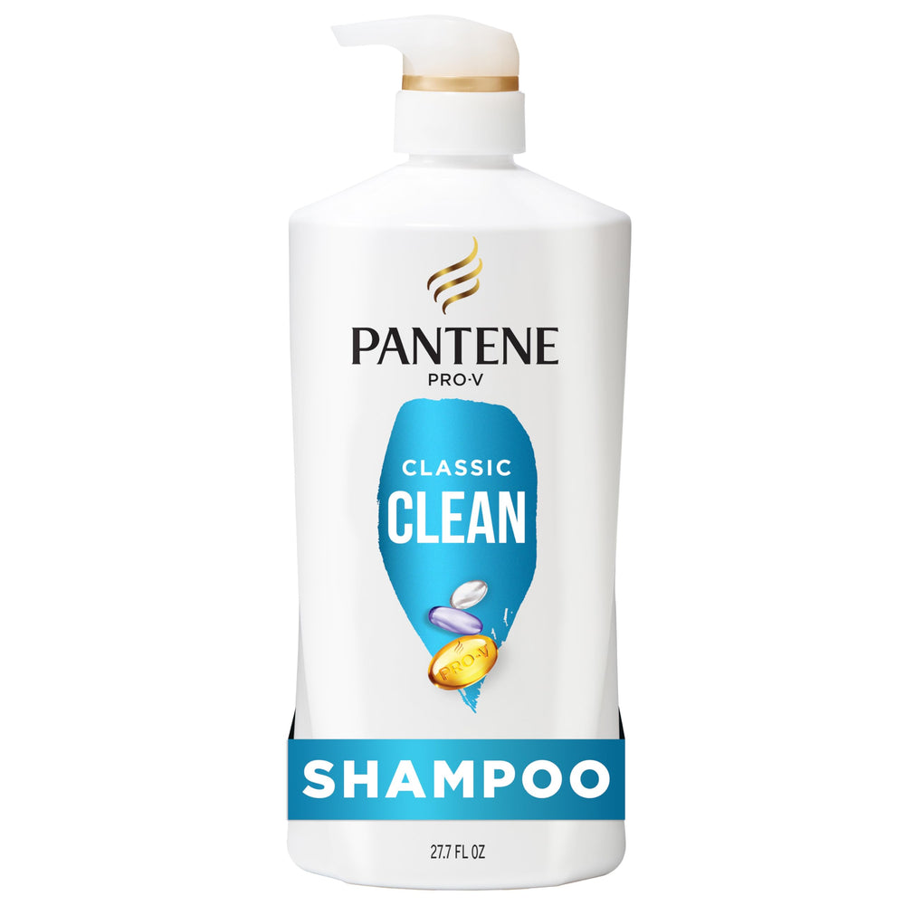 Pantene bottle front view showing Classic Clean design and benefit