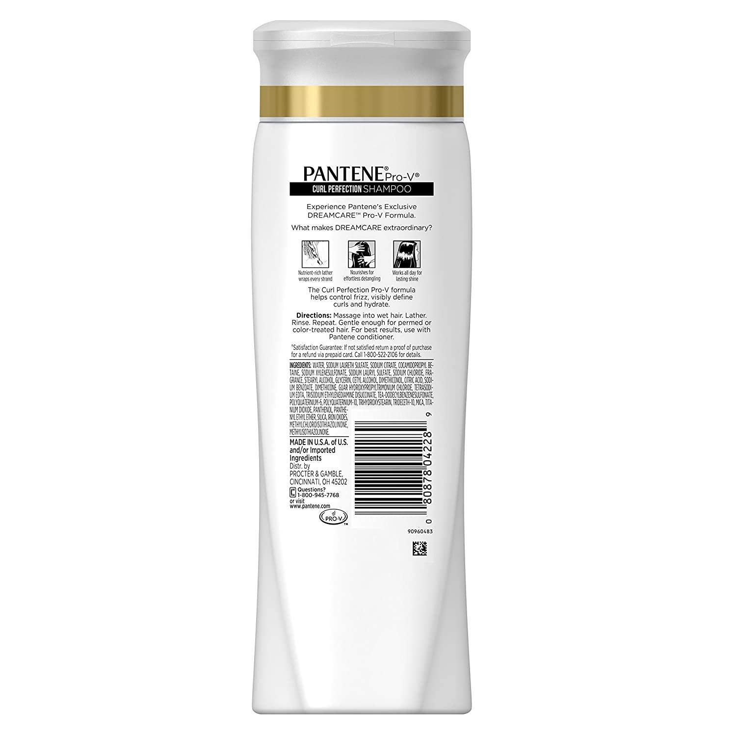 Pantene Pro-V Curly Perfection shampoo lather on hand, demonstrates gentle moisturizing cleansing
