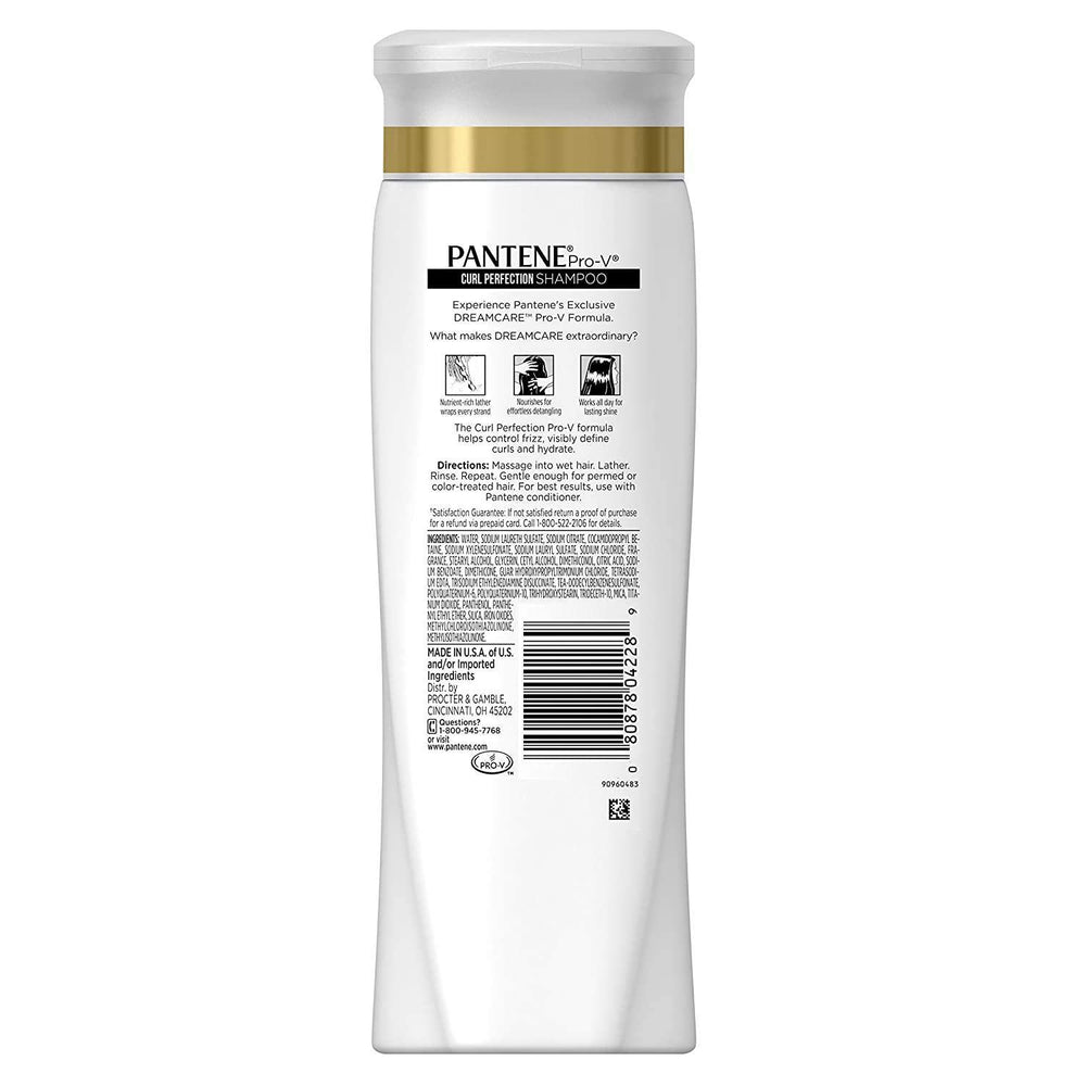 Pantene Pro-V Curly Perfection shampoo lather on hand, demonstrates gentle moisturizing cleansing
