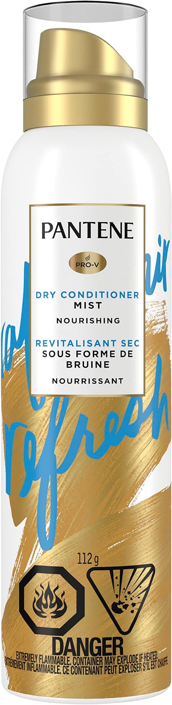 Pantene dry conditioner front packaging showing blue bottle and Pro-V branding for quick hydration