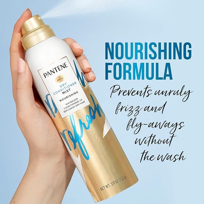 Pantene dry conditioner held in hand to show 3.9 oz travel-friendly size and convenience