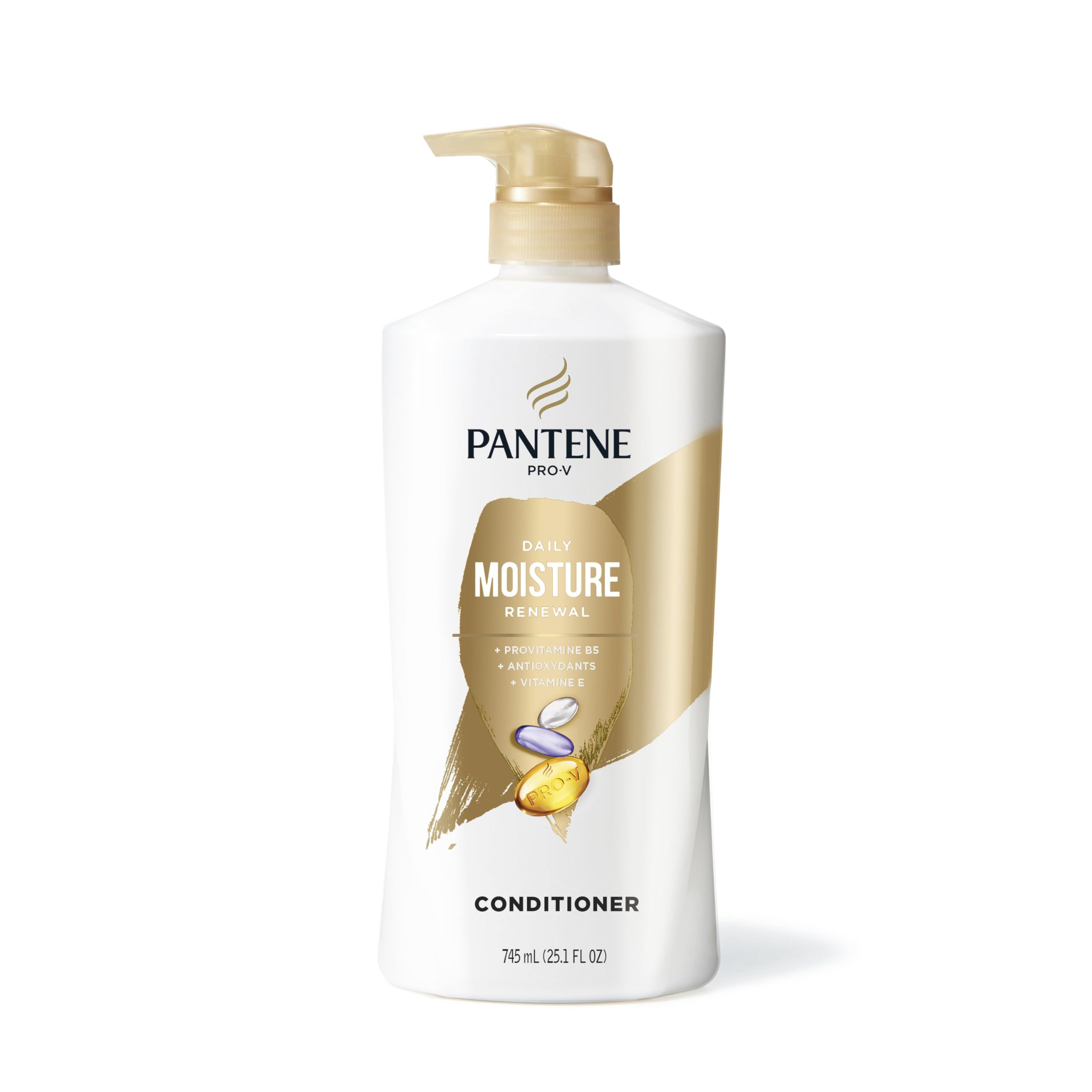 Pantene front packaging showing bottle and brand, highlights hydration benefit