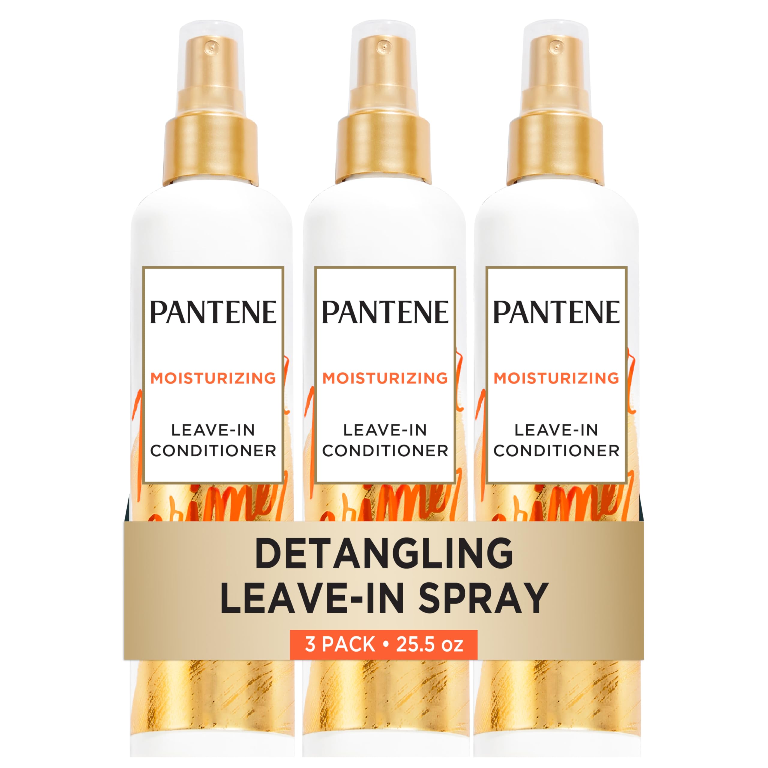 Pantene front packaging of Pro-V detangler spray showing product benefits