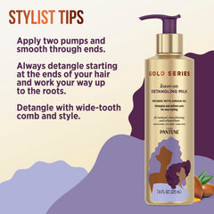 Wide-tooth comb smoothing wet textured hair with Pantene Gold Series, improves slip