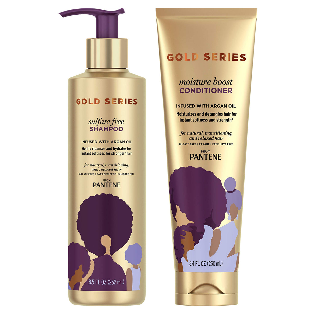 Pantene Gold Series front packaging showing kit and benefits for soft hair