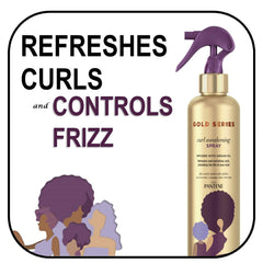 Pantene Gold Series being spritzed on curly hair to refresh definition