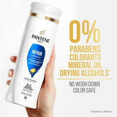 Pantene product used to detangle hair in hand for smoother strands