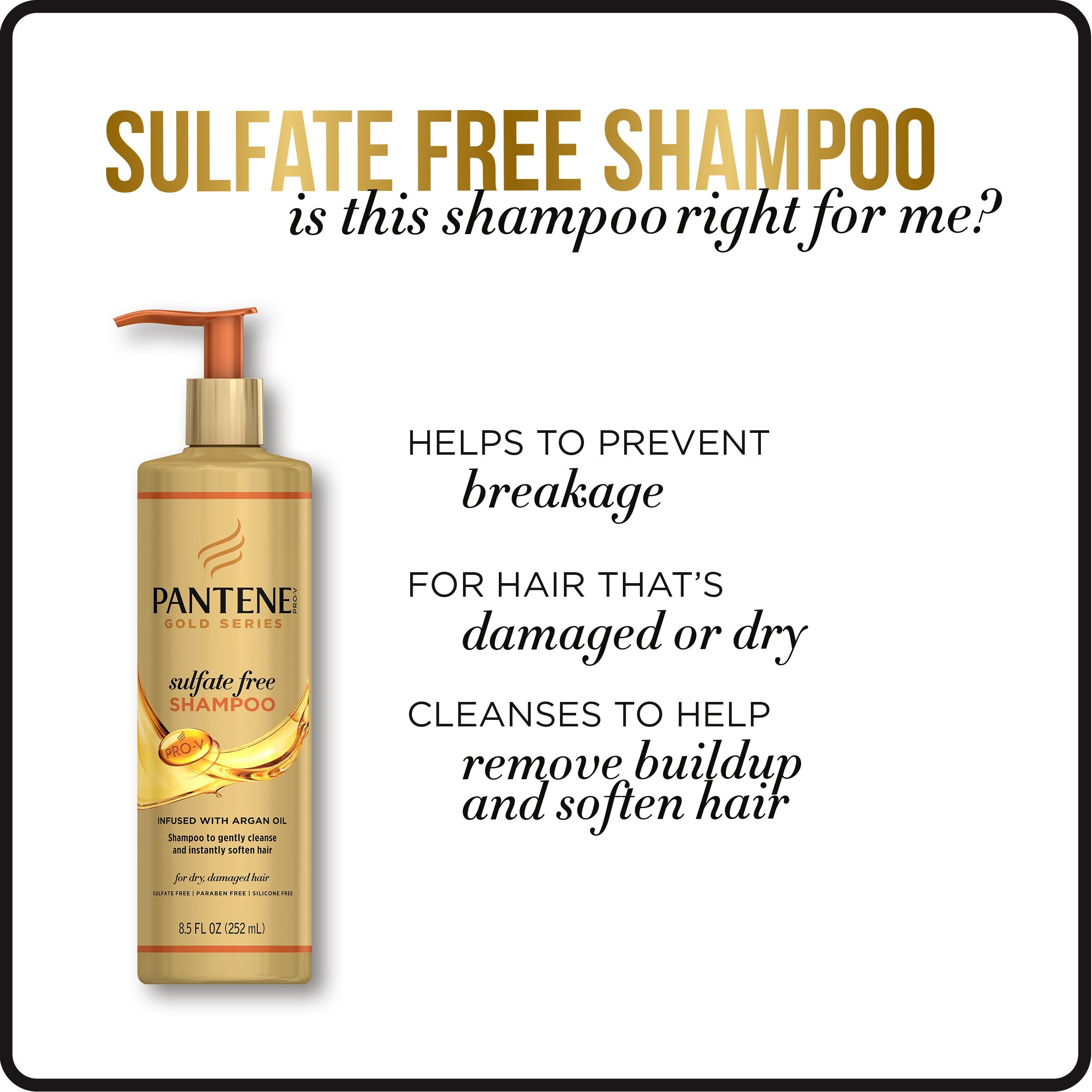 Person washing curly hair with Pantene Gold Series demonstrating reduced buildup benefit