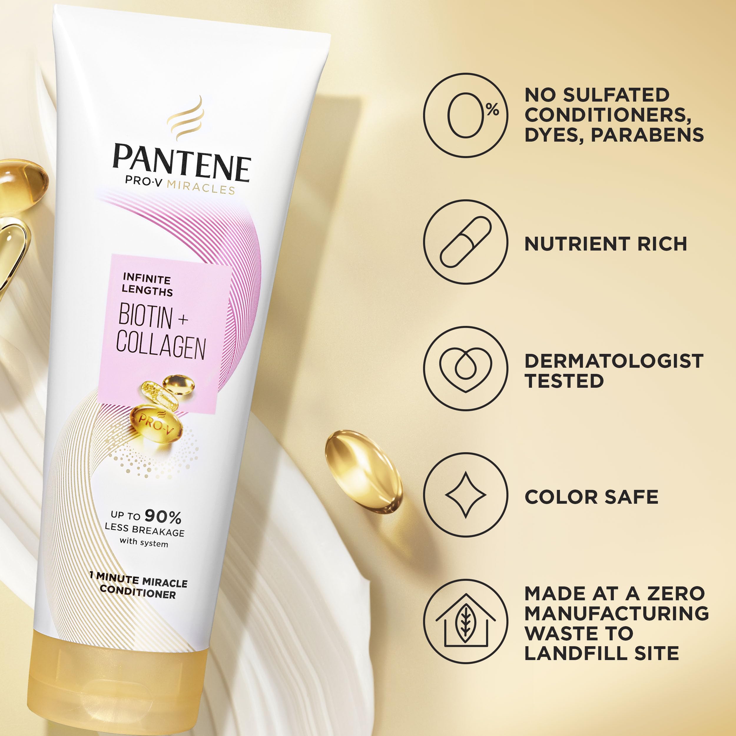 Pantene after-rinse long hair appearing smooth and less prone to breakage