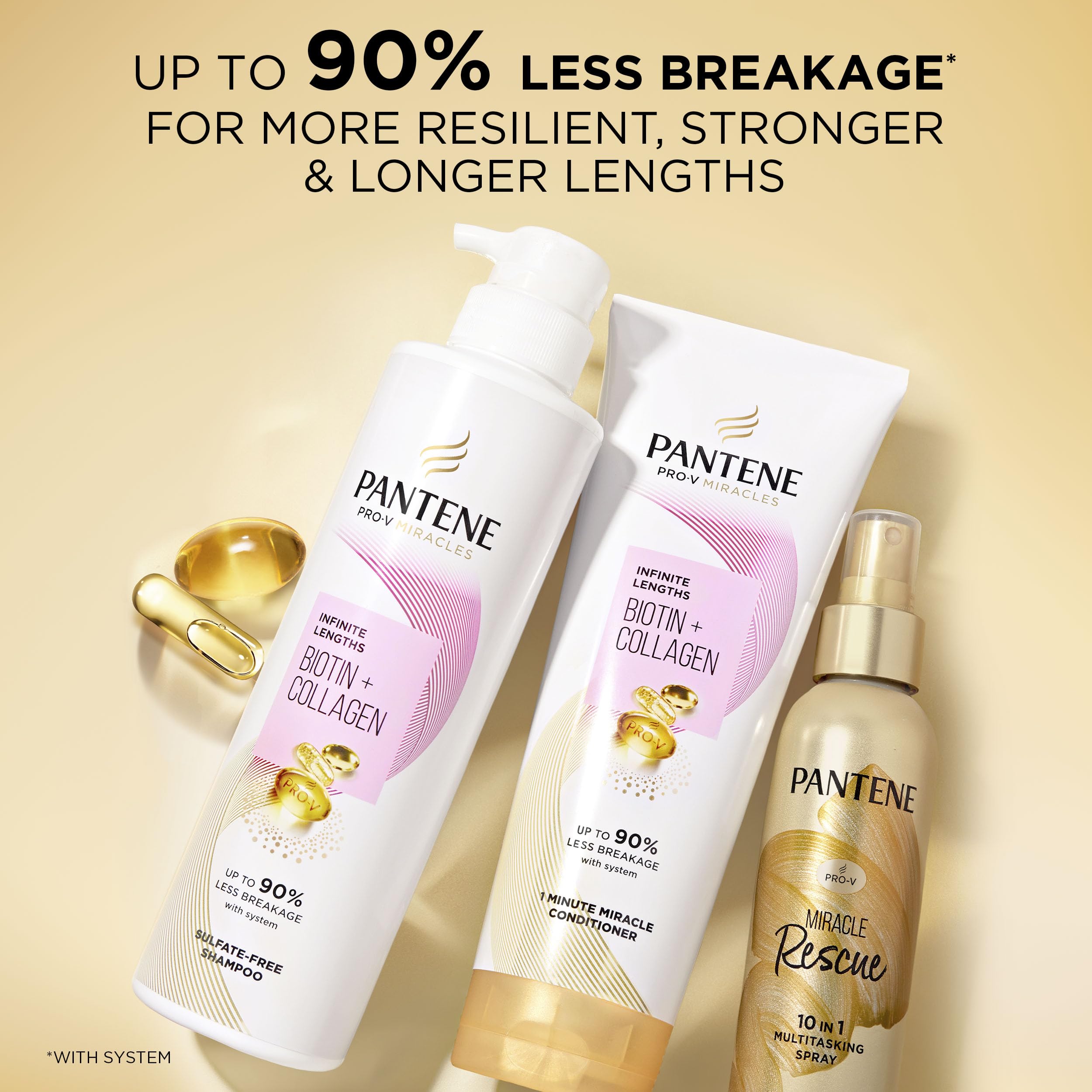 Bathroom shelf lifestyle with Pantene showing salon-quality home care benefit