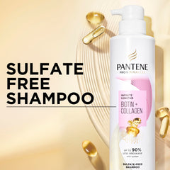 Person using Pantene in shower showing reduced breakage benefit