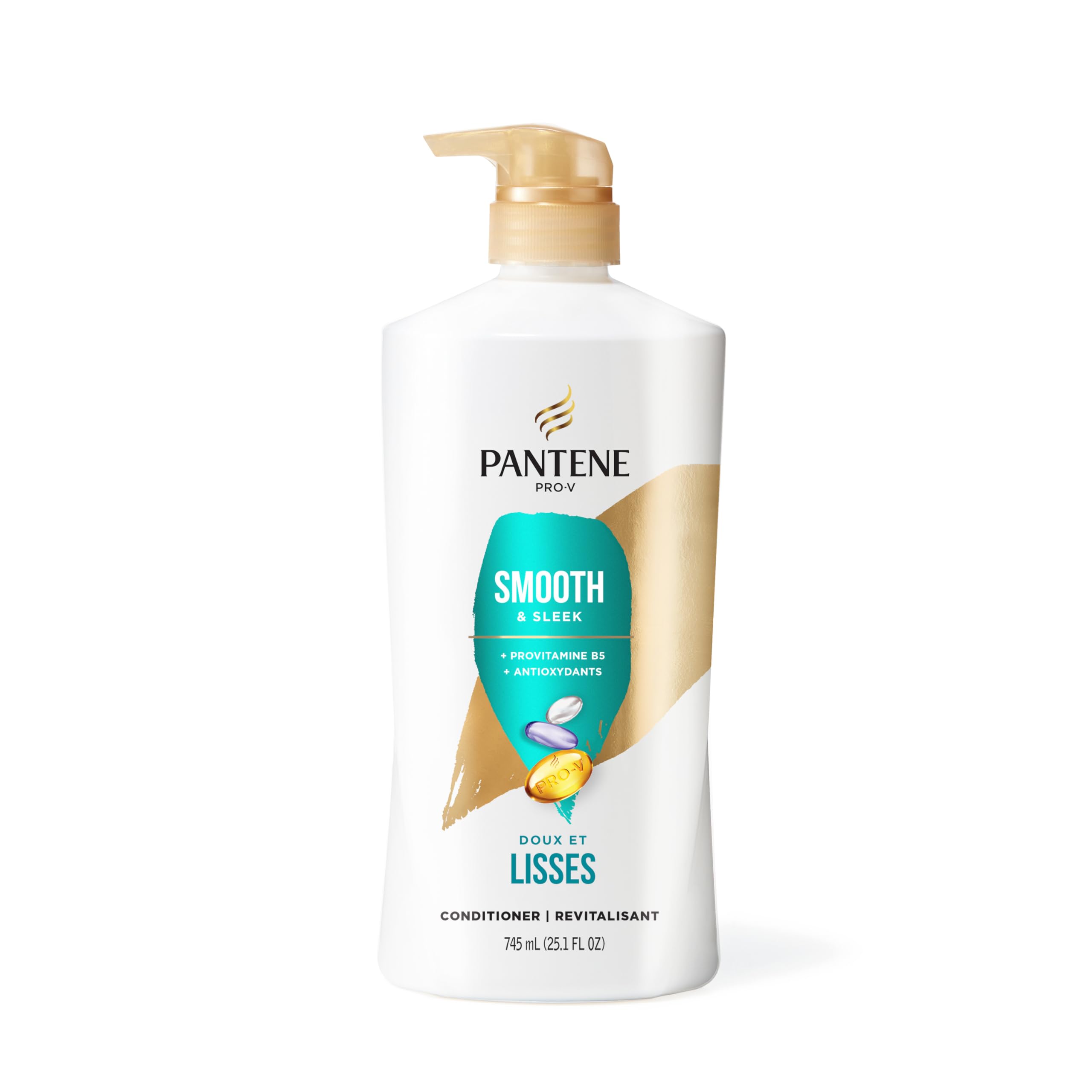 Label close-up on Pantene showing paraben-free and antioxidant claims