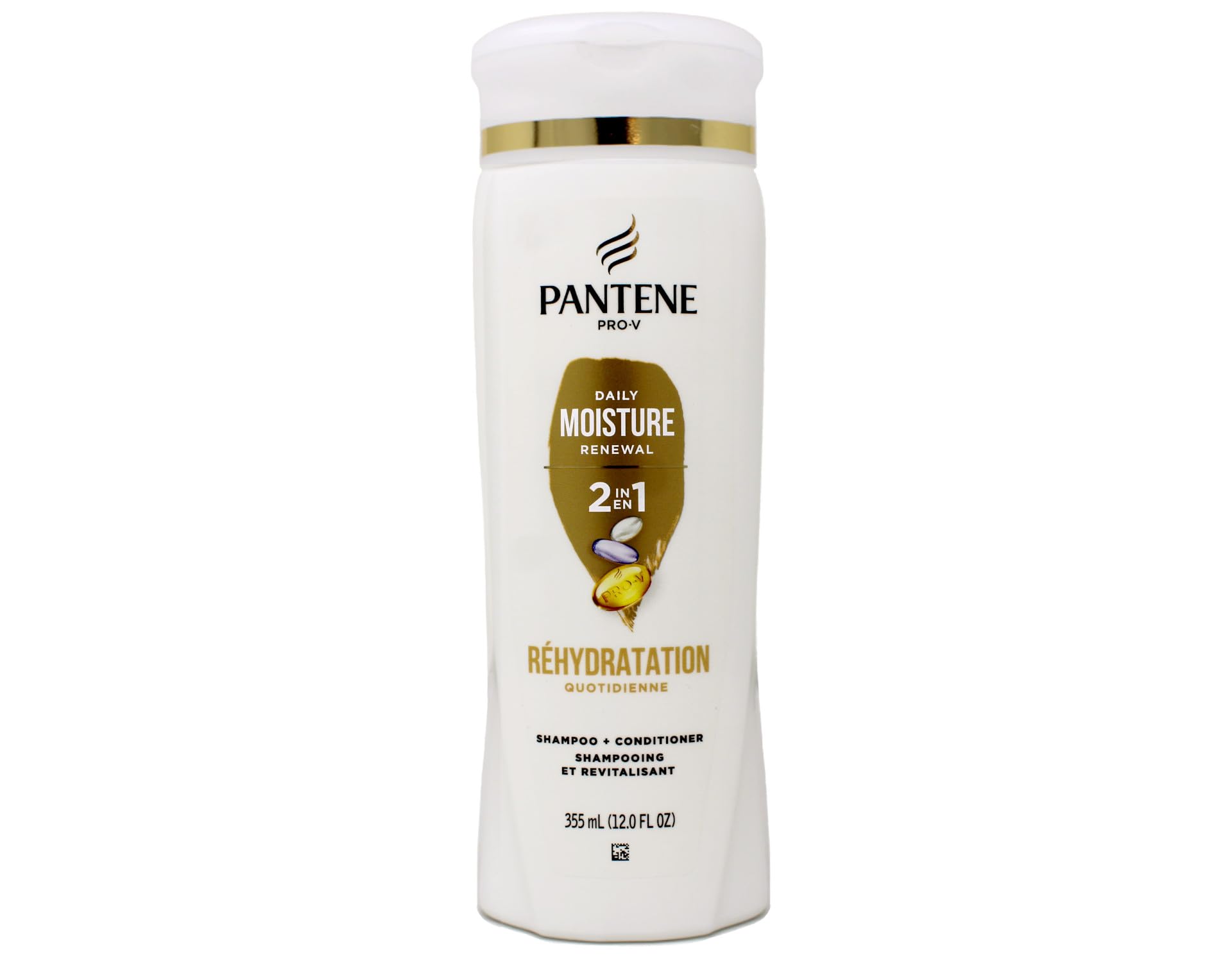Pantene front bottle view showing 12 oz packaging and clear product benefits
