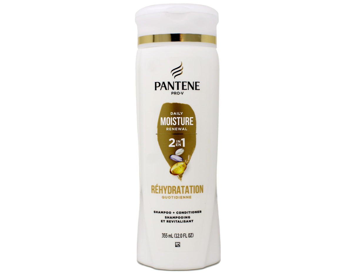 Pantene front bottle view showing 12 oz packaging and clear product benefits