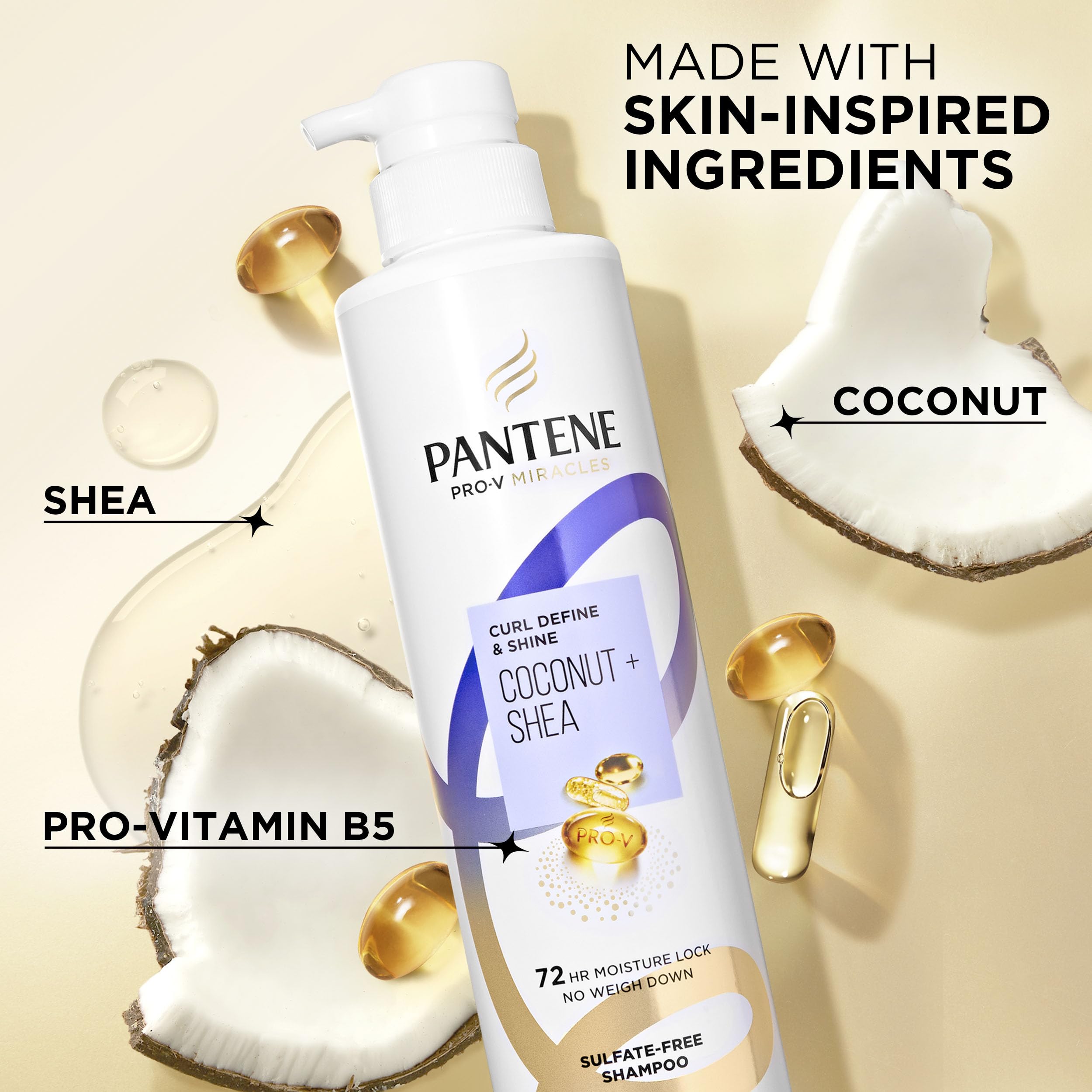 Pantene Pro-V bottle next to hand showing 13.5 fl oz size