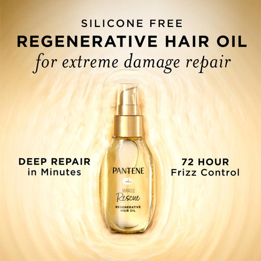 Pantene pump dispensing oil illustrating easy control and mess‑free use