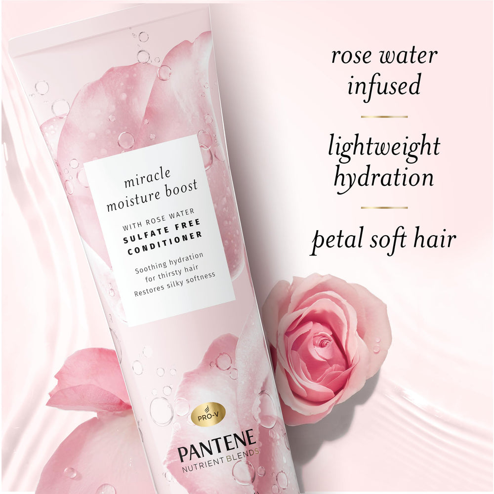 Pantene rose water ingredient image suggesting calming hydration benefit