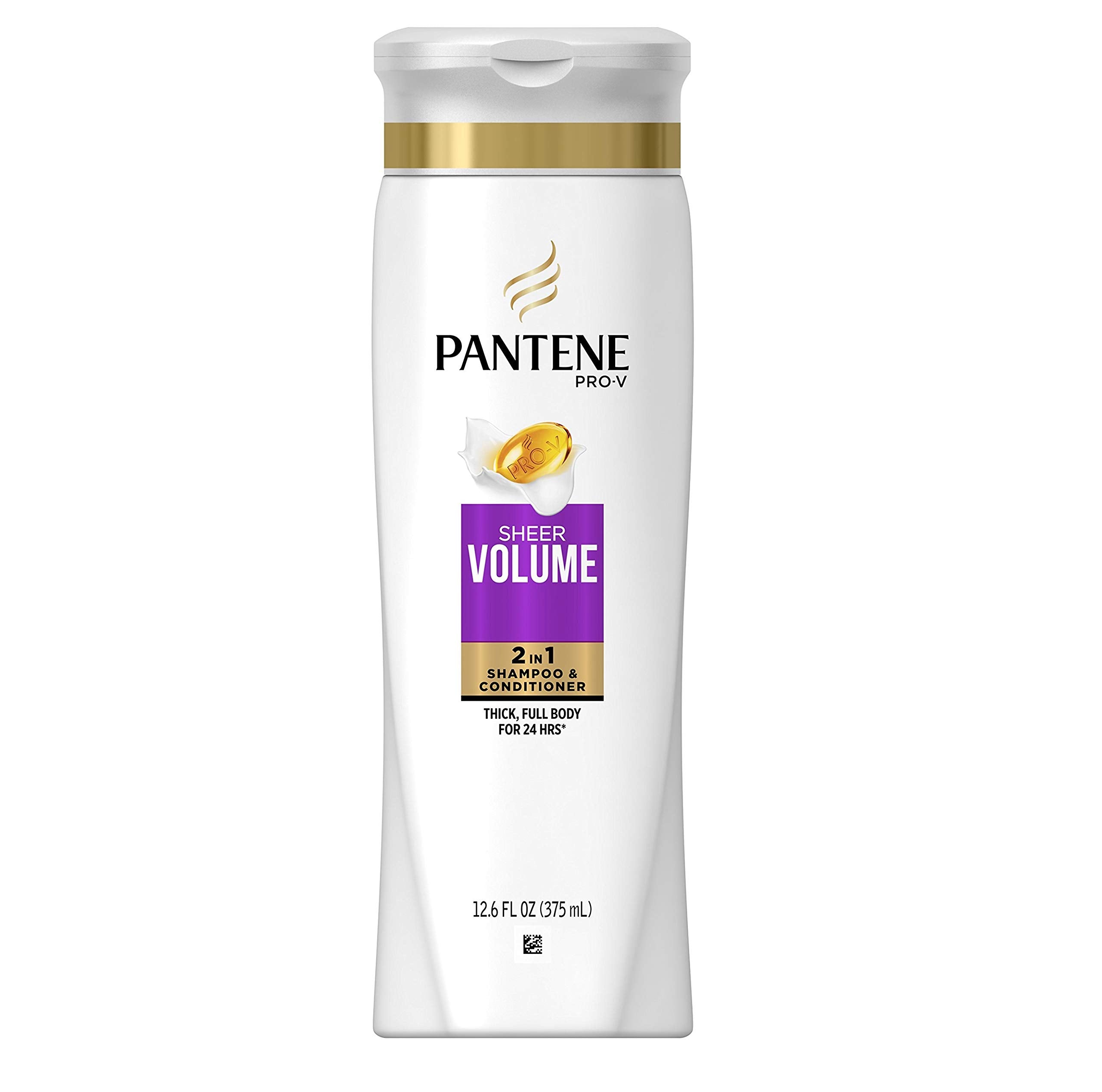 Pantene bottle front showing Sheer Volume label and quick volume benefit