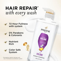 Pantene pump and label detail highlighting ingredients and paraben-free benefit