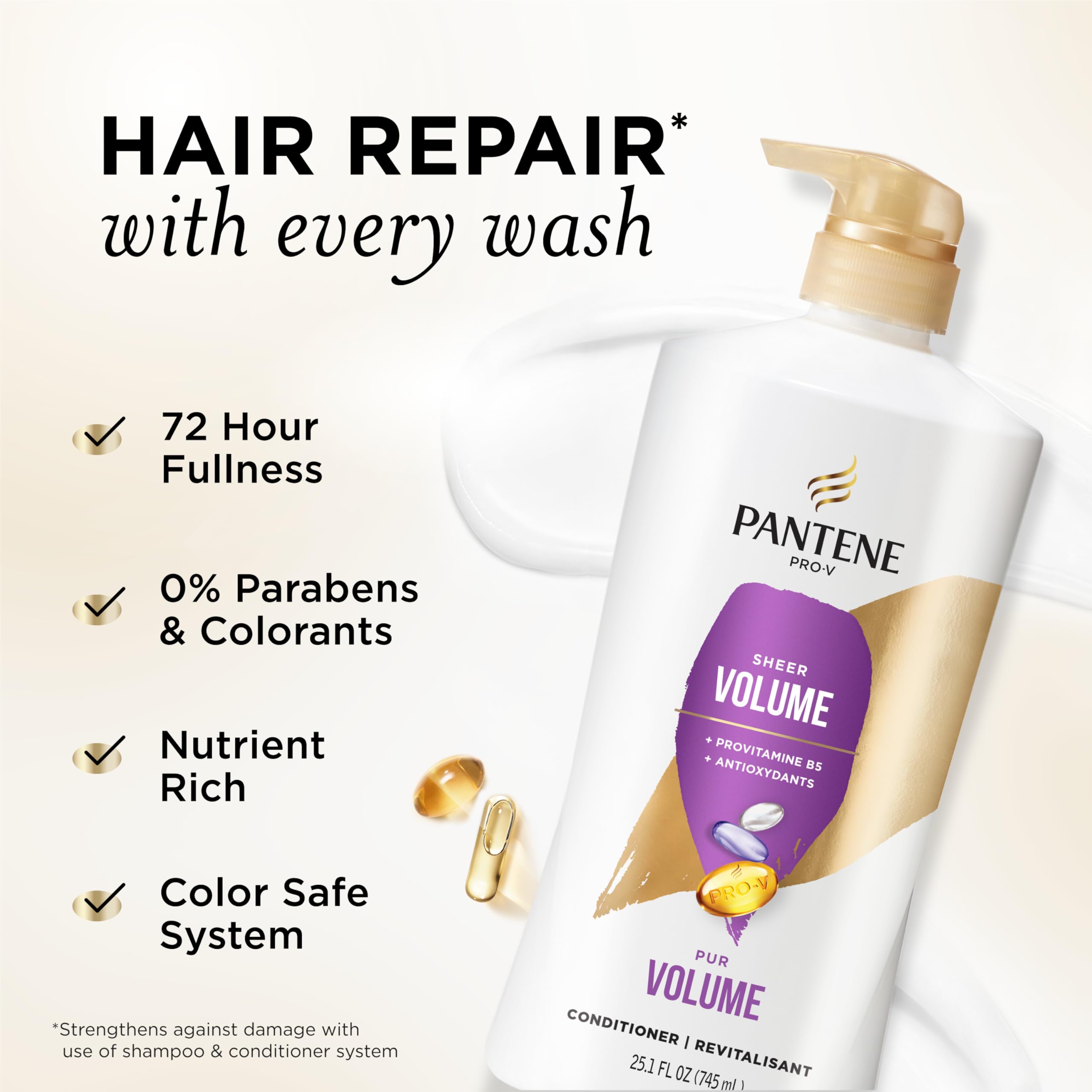 Pantene close-up of creamy conditioner texture highlighting lightweight hydration benefits