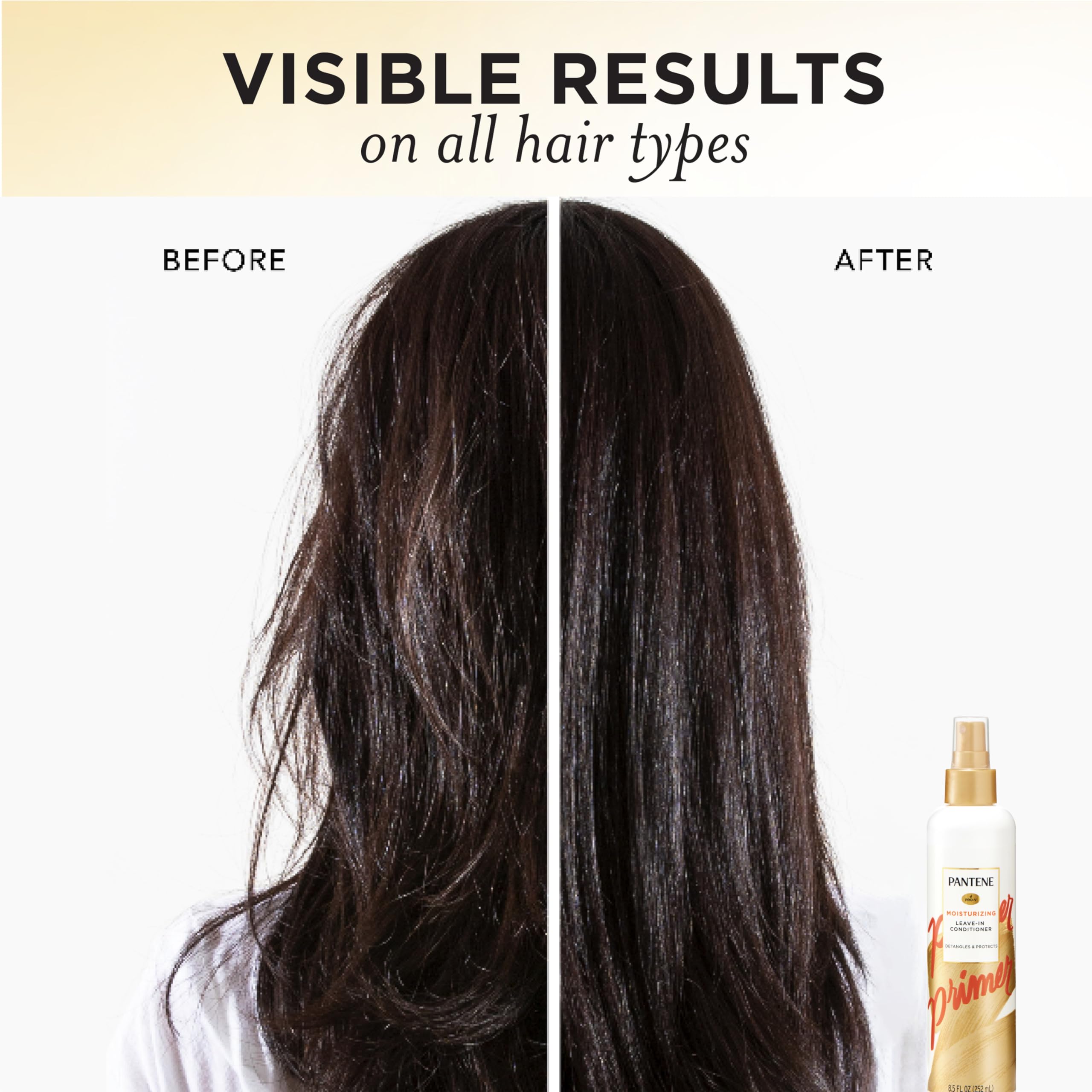 Pantene mist on hair texture close-up showing smoother, shinier strands