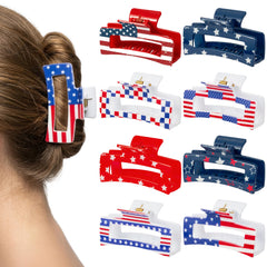 PANTIDE front view of eight American flag claw clips for festive styling