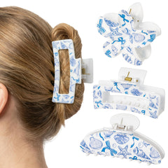 PANTIDE front view of three ocean-patterned clips, shows styles and decorative appeal