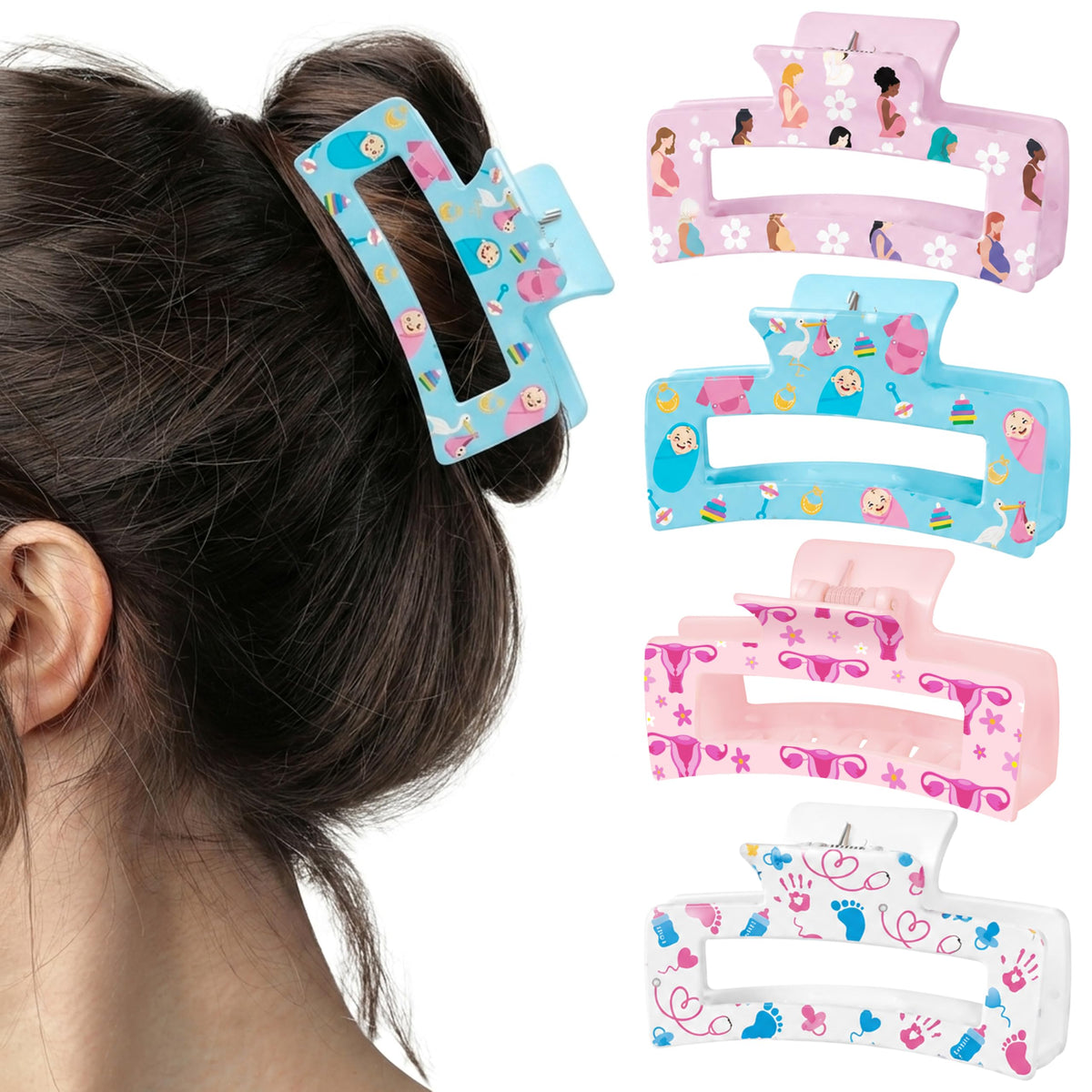 PANTIDE front view of four nurse-themed clips showing designs and compact size