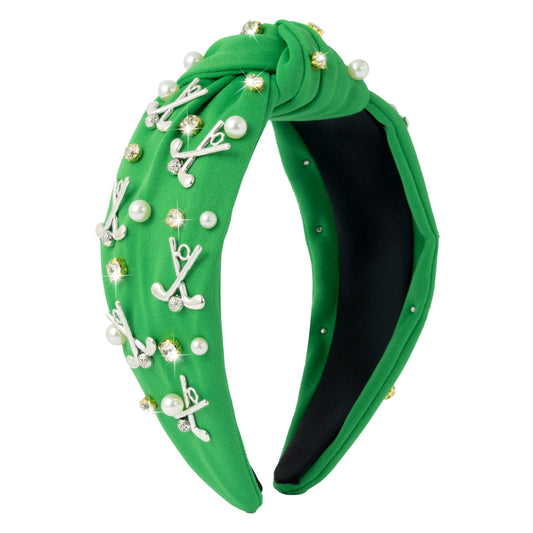 PANTIDE headband front view showing green band and embellishments for stylish hold