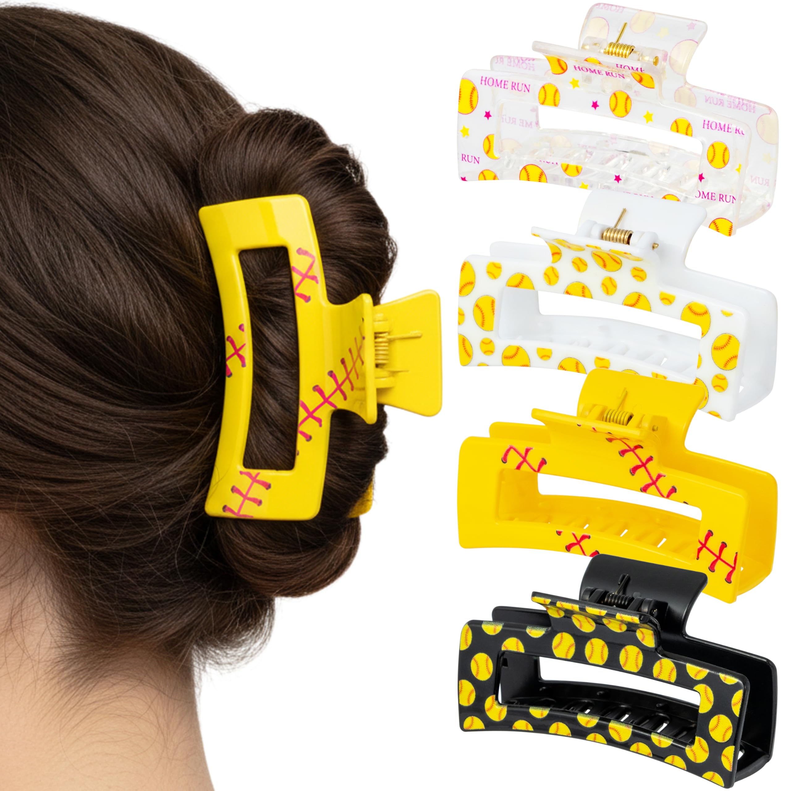 PANTIDE front packaging showing 4 softball-themed hair clips and colors for easy selection